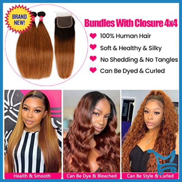 Brazilian Human Hair Weave Bundles with Lace Closure Straight Extensions main image 5